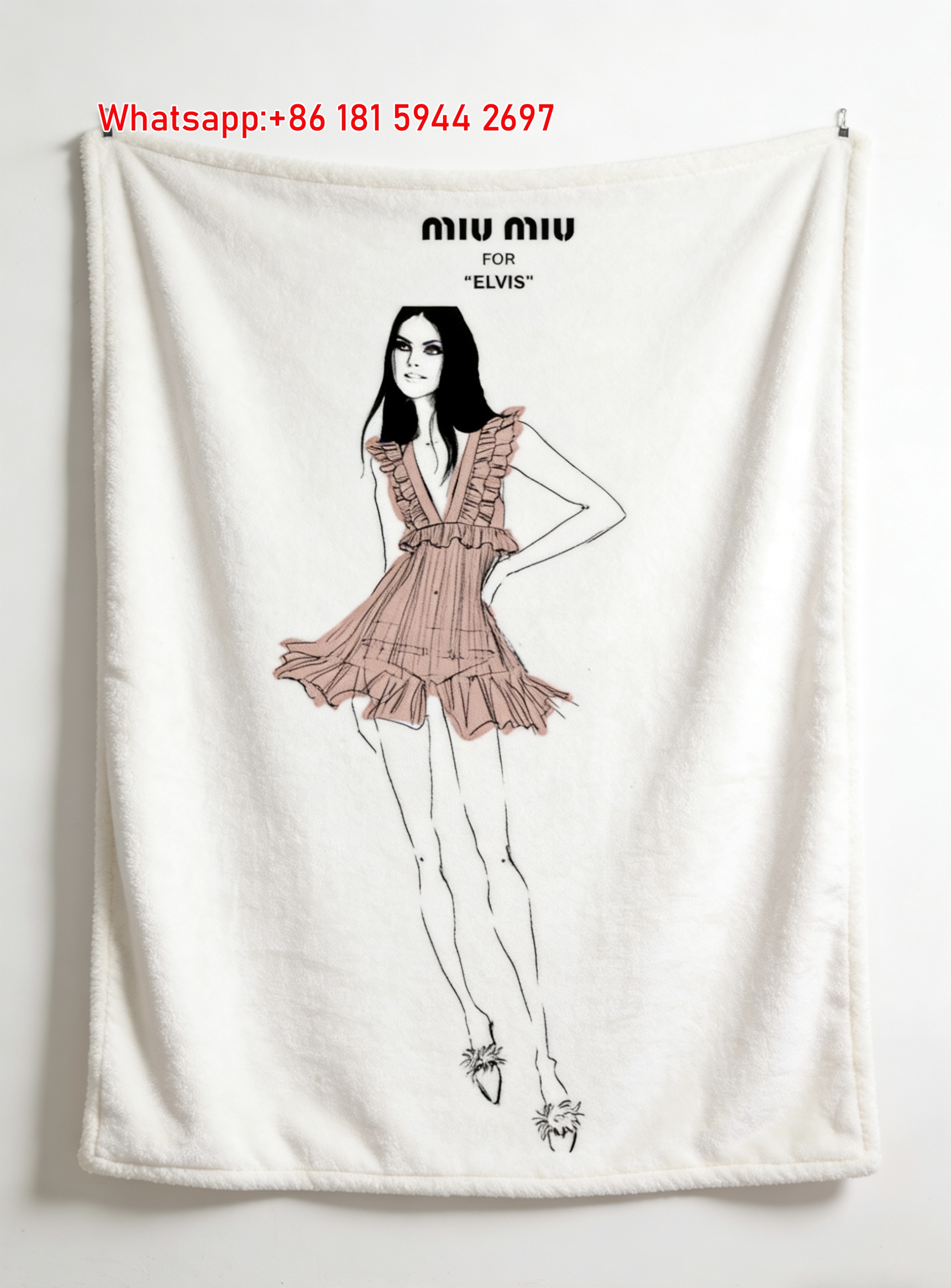 Miu Miu Blush Pink Ruffle Dress For Elvis Fashion Sketch Flannel Throw Blanket IMG_0578